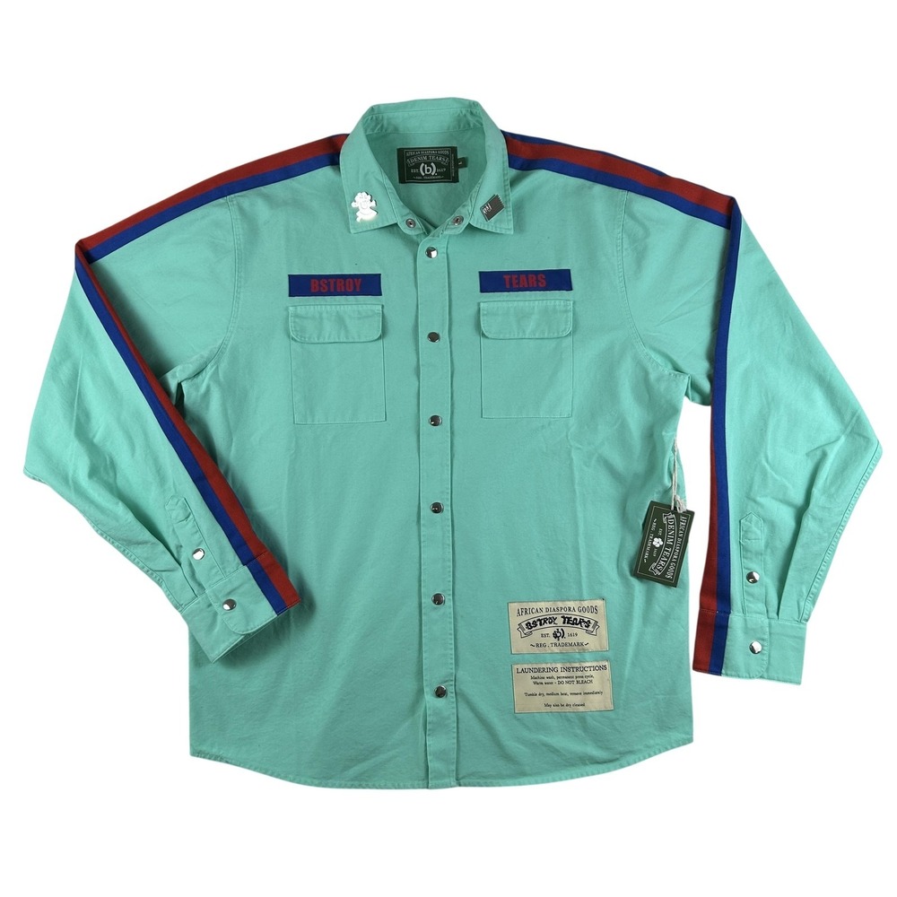 Denim Tears Shirt Mens Large Green Mint Military Long Sleeve Button Up‎ Bstroy